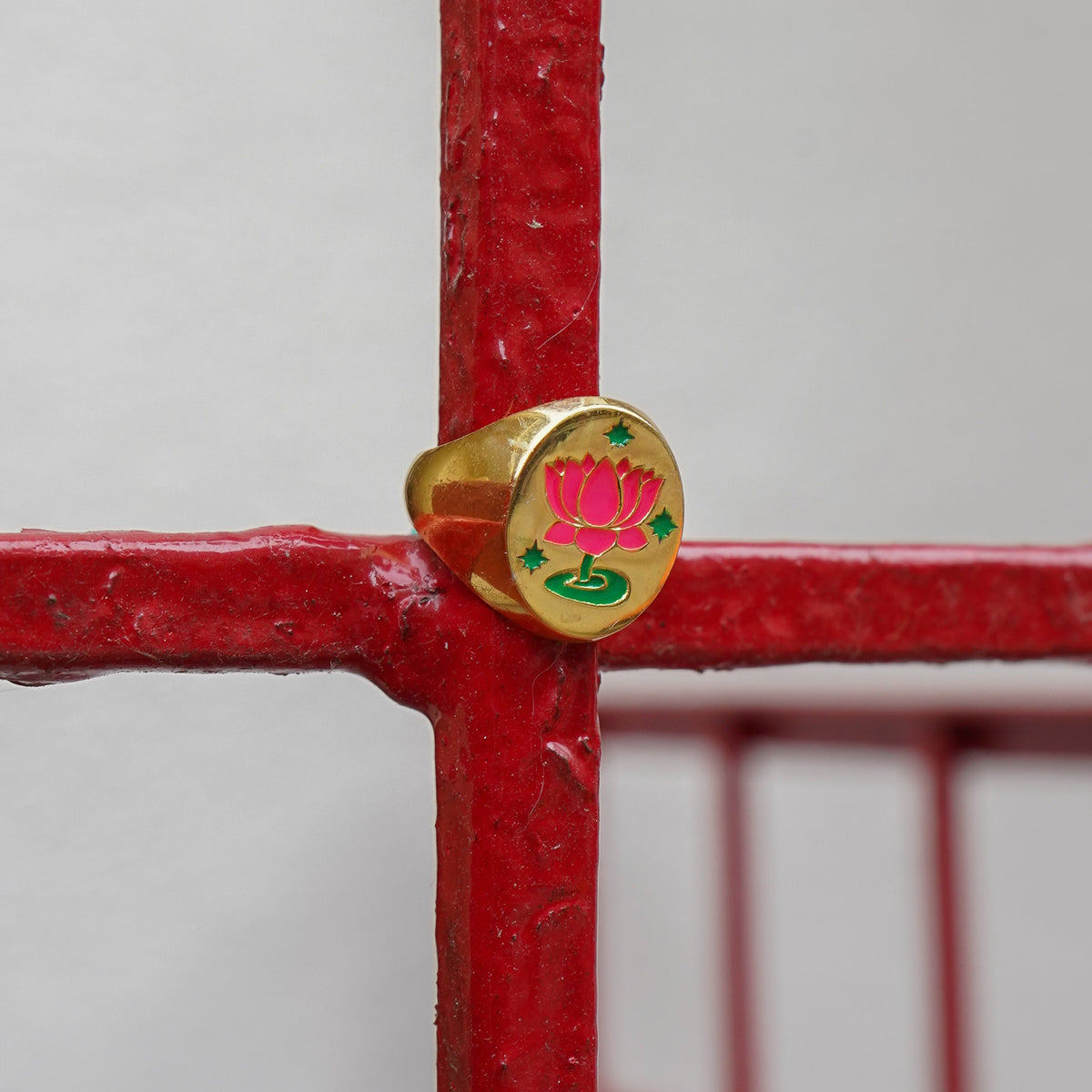 Lotus Enamel Signet Ring
